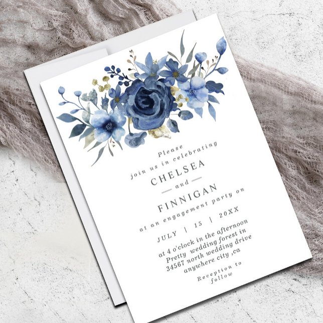 Elegant Ice Blue Winter Floral Wedding Einladung (Modern chic, dusty blue watercolor floral design, elegant and stylish, great wedding invitation.)