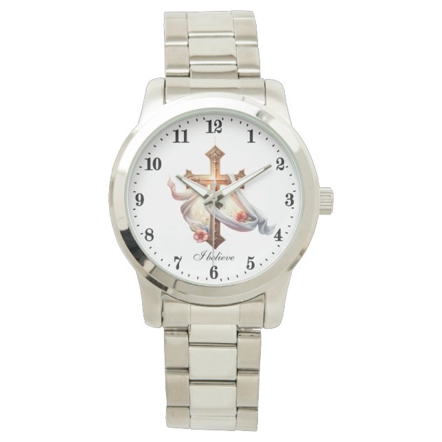 Elegant Ich glaube, kreuz religiös Armbanduhr (Vorderseite)