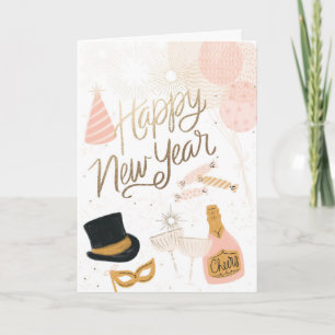 Elégant Icônes Festive Carte Bonne Nouvelle Année 