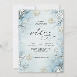 Elegant Icy Blue Winter Floral Wedding Einladung
