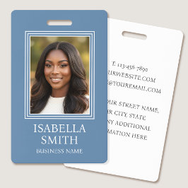 Elegant ID Badge Custom Photo Small Business Blue Ausweis