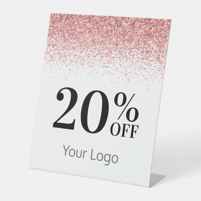 Elegant Ihr Logo Rosa Glitzer 20% günstiger Sockelschild (Vorderseite)