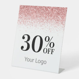 Elegant Ihr Logo Rosa Glitzer 30% weniger Geschäft Sockelschild