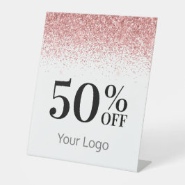 Elegant Ihr Logo Rosa Glitzer 50% weniger Geschäft Sockelschild