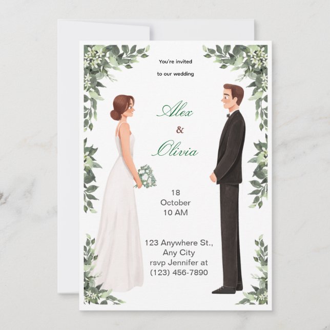Elegant Illustrated Wedding Invitation Einladung (Vorderseite)