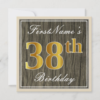 Elegant, Imitat Holz, Imitate Gold 18. Geburtstag  Einladung