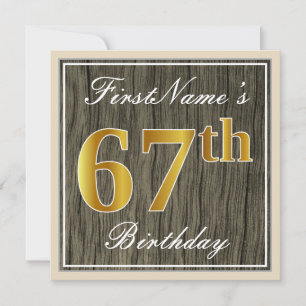 Elegant, Imitat Holz, Imitate Gold 67. Geburtstag  Einladung
