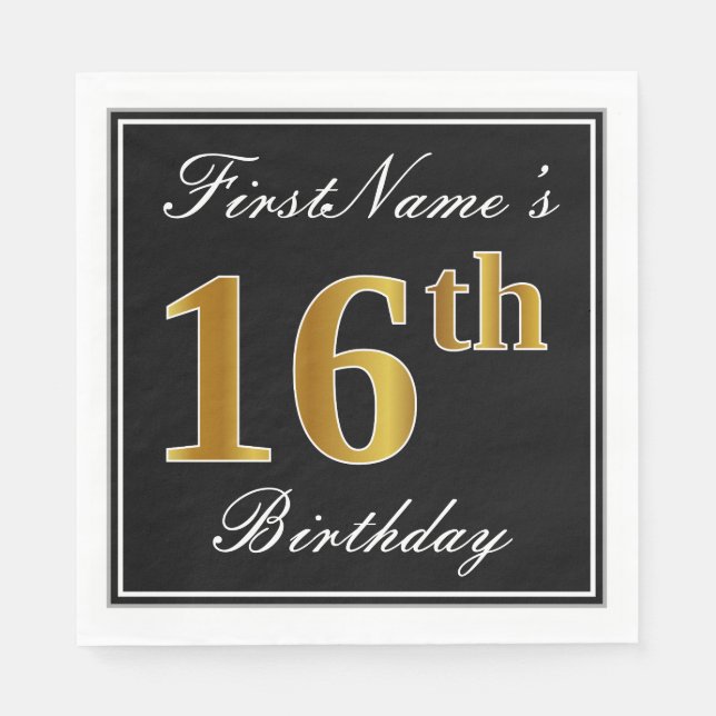 Elegant, Imitate Gold 16. Geburtstag + Individuell Serviette (Vorderseite)