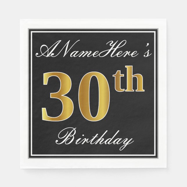 Elegant, Imitate Gold 30. Geburtstag + Individuell Serviette (Vorderseite)