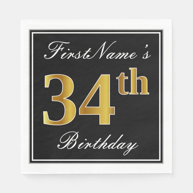 Elegant, Imitate Gold 34. Geburtstag + Individuell Serviette (Vorderseite)