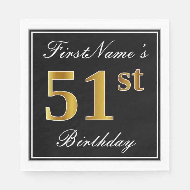 Elegant, Imitate Gold 51. Geburtstag + Individuell Serviette (Vorderseite)