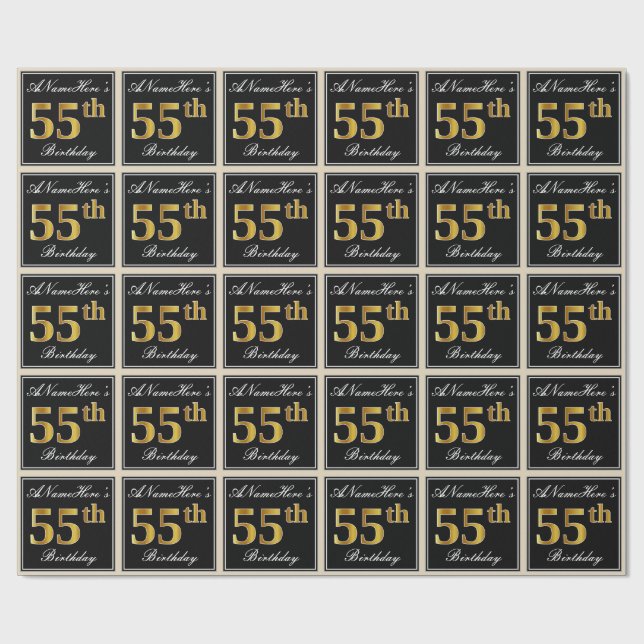 Elegant, Imitate Gold 55. Geburtstag + Individuell Geschenkpapier (Flach)