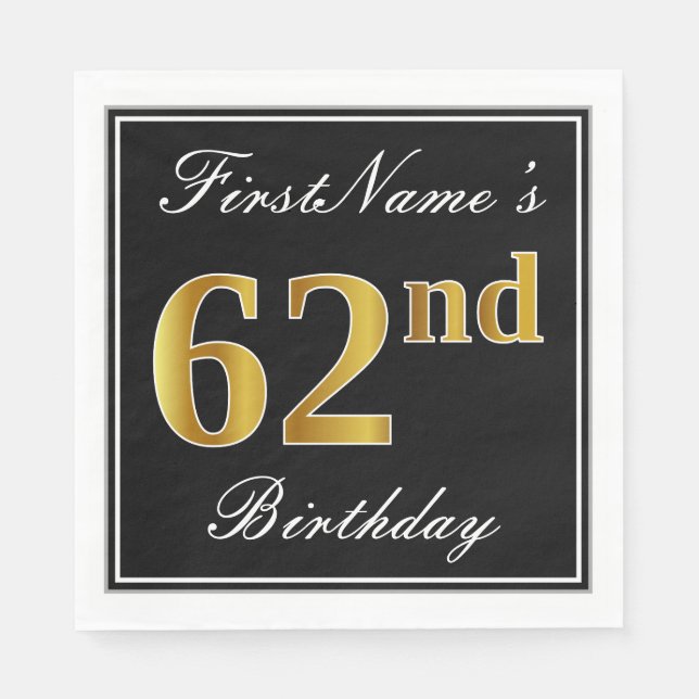Elegant, Imitate Gold 62. Geburtstag + Individuell Serviette (Vorderseite)