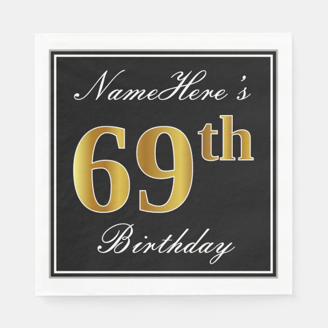 Elegant, Imitate Gold 69. Geburtstag + Individuell Serviette (Vorderseite)