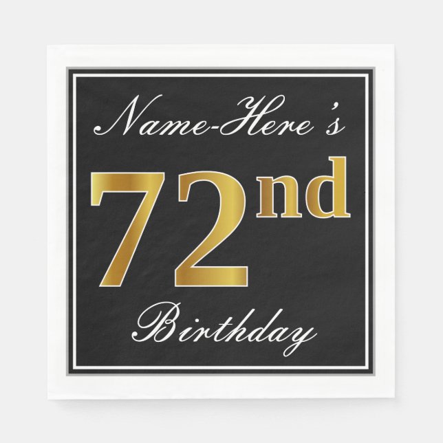 Elegant, Imitate Gold 72. Geburtstag + Individuell Serviette (Vorderseite)