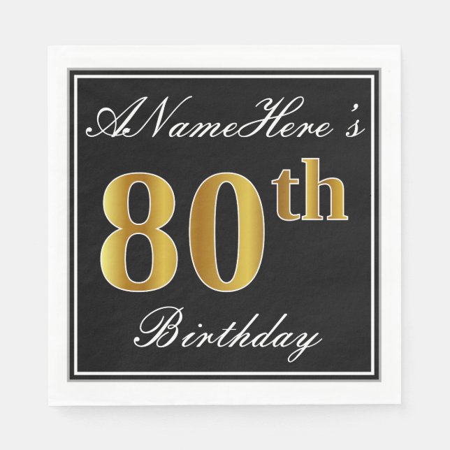 Elegant, Imitate Gold 80. Geburtstag + Individuell Serviette (Vorderseite)
