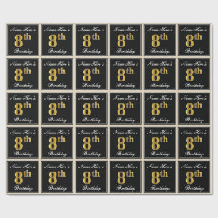 Elegant, Imitate Gold 8. Geburtstag + Individuelle Geschenkpapier