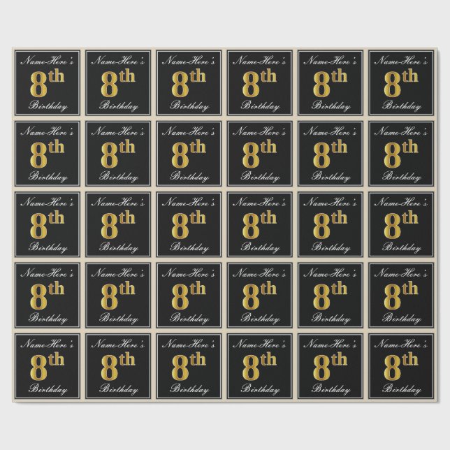 Elegant, Imitate Gold 8. Geburtstag + Individuelle Geschenkpapier (Flach)