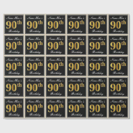 Elegant, Imitate Gold 90. Geburtstag + Individuell Geschenkpapier