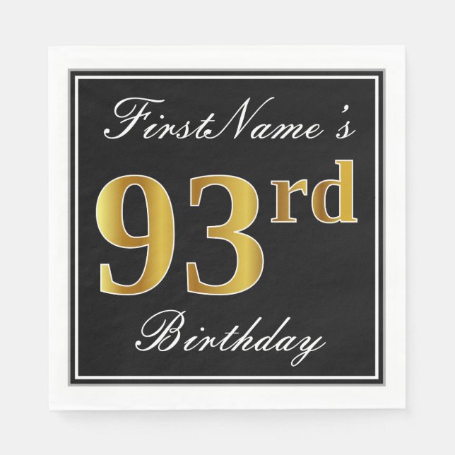Elegant, Imitate Gold 93. Geburtstag + Individuell Serviette (Vorderseite)