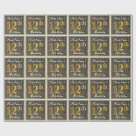 Elegant, Imitate Holz, Imitate Gold 12. Geburtstag Geschenkpapier