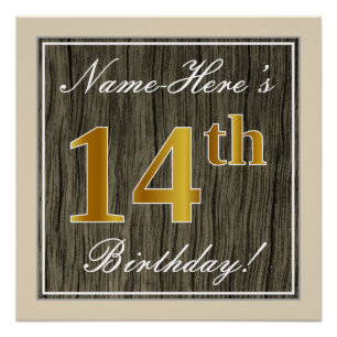Elegant, Imitate Holz, Imitate Gold 14. Geburtstag Poster
