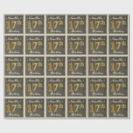 Elegant, Imitate Holz, Imitate Gold 17. Geburtstag Geschenkpapier