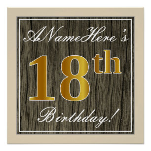 Elegant, Imitate Holz, Imitate Gold 18. Geburtstag Poster