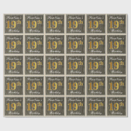 Elegant, Imitate Holz, Imitate Gold 19. Geburtstag Geschenkpapier