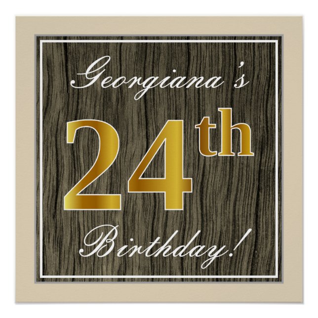 Elegant, Imitate Holz, Imitate Gold 24. Geburtstag Poster (Vorderseite)