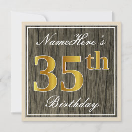 Elegant, Imitate Holz, Imitate Gold 35. Geburtstag Einladung