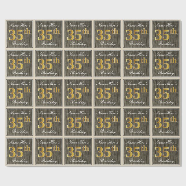 Elegant, Imitate Holz, Imitate Gold 35. Geburtstag Geschenkpapier (Flach)
