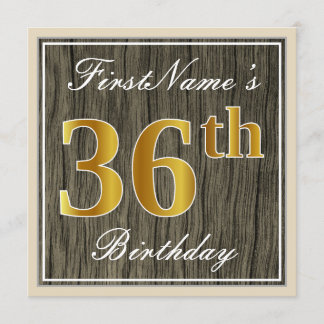 Elegant, Imitate Holz, Imitate Gold 36. Geburtstag Einladung