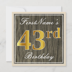 Elegant, Imitate Holz, Imitate Gold 43. Geburtstag Einladung