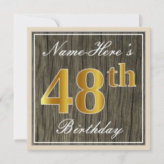 Elegant, Imitate Holz, Imitate Gold 48. Geburtstag Einladung