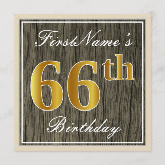 Elegant, Imitate Holz, Imitate Gold 66. Geburtstag Einladung