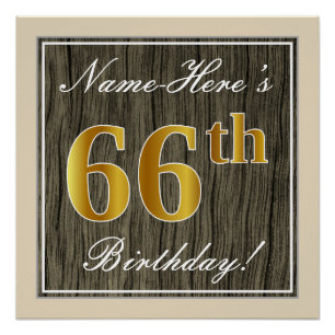 Elegant, Imitate Holz, Imitate Gold 66. Geburtstag Poster