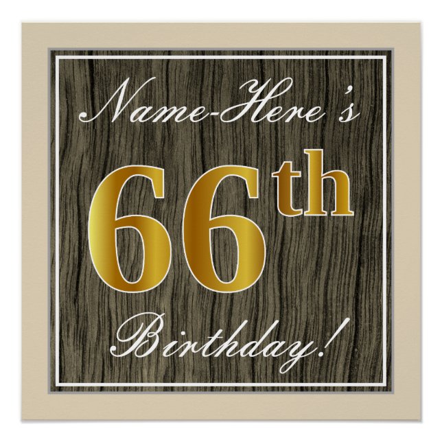 Elegant, Imitate Holz, Imitate Gold 66. Geburtstag Poster (Vorderseite)