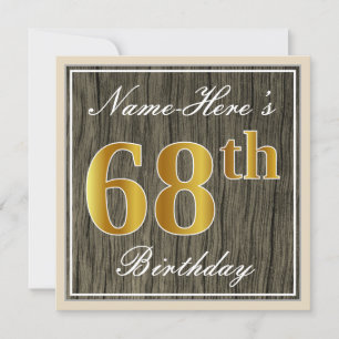 Elegant, Imitate Holz, Imitate Gold 68. Geburtstag Einladung