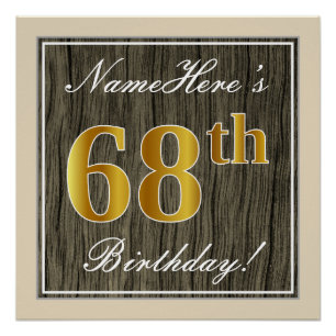 Elegant, Imitate Holz, Imitate Gold 68. Geburtstag Poster