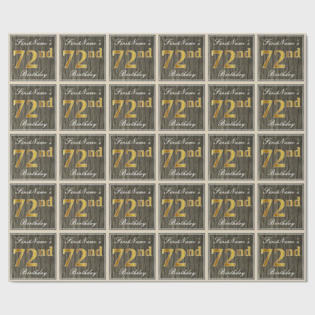 Elegant, Imitate Holz, Imitate Gold 72. Geburtstag Geschenkpapier (Flach)