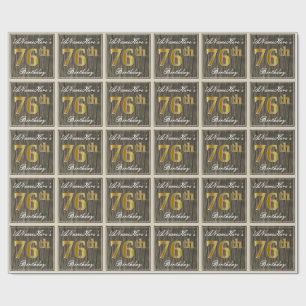 Elegant, Imitate Holz, Imitate Gold 76. Geburtstag Geschenkpapier
