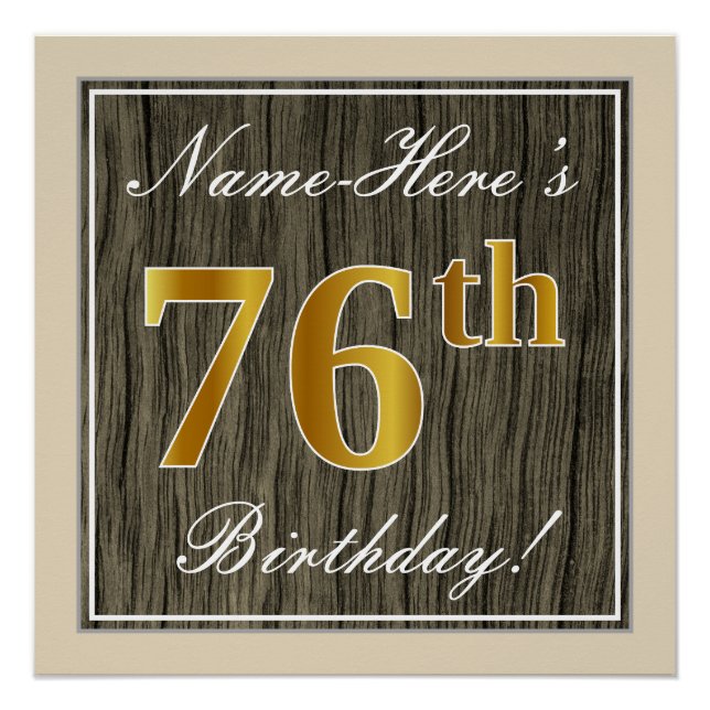 Elegant, Imitate Holz, Imitate Gold 76. Geburtstag Poster (Vorderseite)