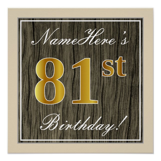 Elegant, Imitate Holz, Imitate Gold 81. Geburtstag Poster (Vorderseite)