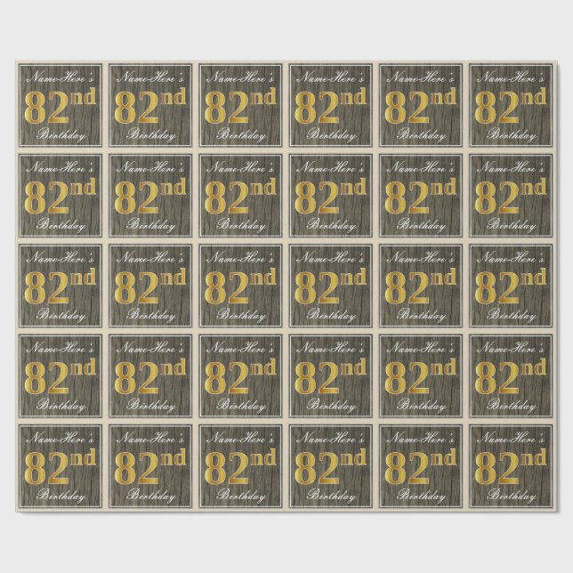 Elegant, Imitate Holz, Imitate Gold 82. Geburtstag Geschenkpapier (Flach)