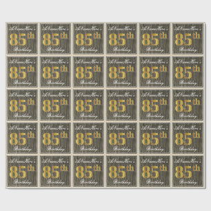 Elegant, Imitate Holz, Imitate Gold 85. Geburtstag Geschenkpapier