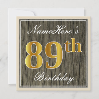 Elegant, Imitate Holz, Imitate Gold 89. Geburtstag Einladung