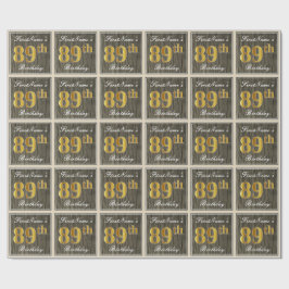 Elegant, Imitate Holz, Imitate Gold 89. Geburtstag Geschenkpapier