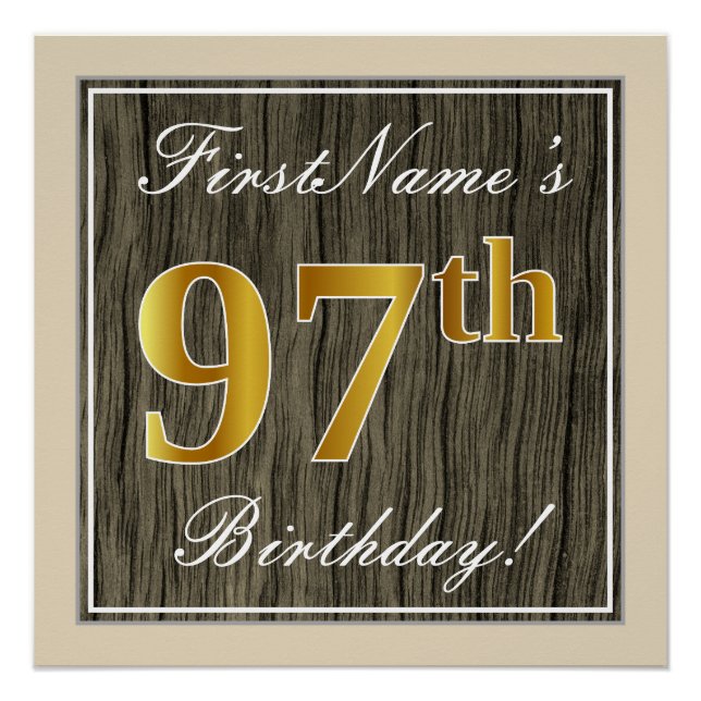 Elegant, Imitate Holz, Imitate Gold 97. Geburtstag Poster (Vorderseite)