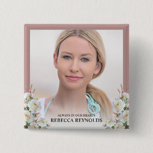 Elegant Immer in unseren Herzen Foto Floral-Trauer Button